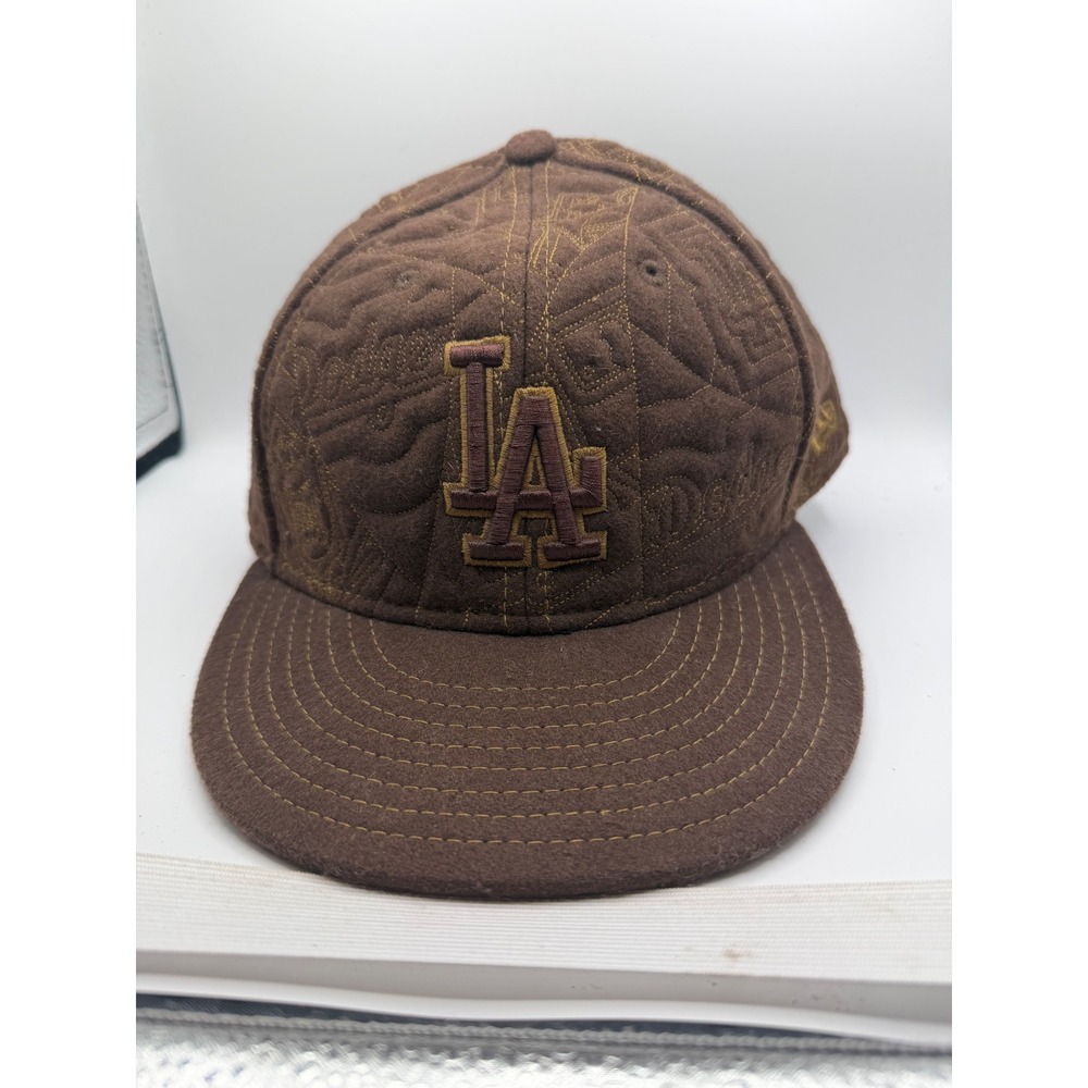 New Era 59FIFTY Los Angeles Dodgers Hat Brown Quilted Embroidered Fitted 7 1/8